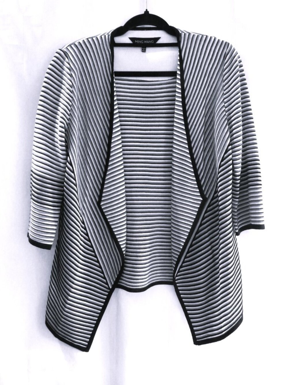 Ming Wang Black, Gray, & White Stripe Knit Cape in Size S
